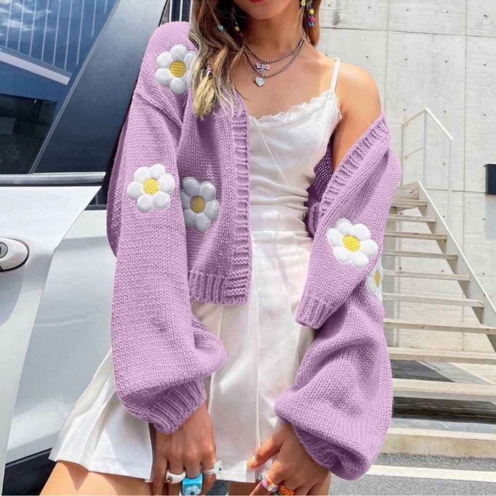 Cozy Open Front Floral Crop Cardigan XXS XS S M L XL XXL